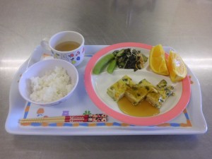 今日の給食　にら玉風あんかけ